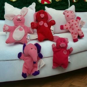 Five Mini Purse Plush Animal Velcro Zip Loc Enclosure Valentine Home Decor Toys